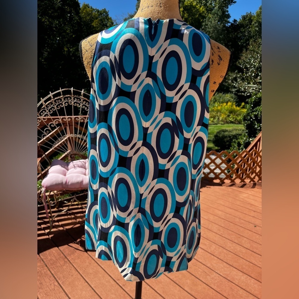 Blue Geometric Pattern Women's Top 100% silk - Picture 4 of 15